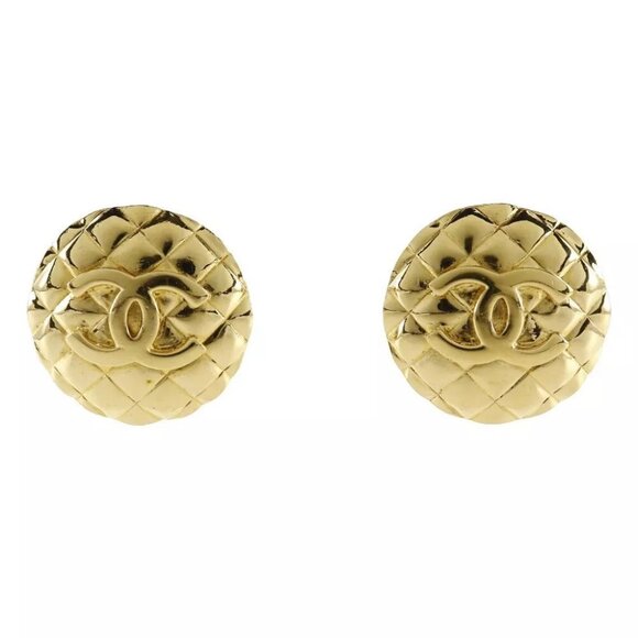CHANEL COCO Mark Matelasse Earring vintage Plated Gold 39.8g Women - Picture 1 of 14